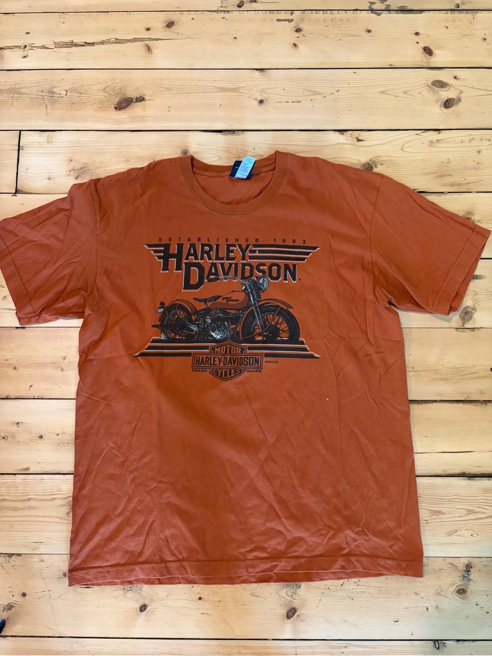 Harley-Davidson Orange Tee with Black Motorcycle Graphic